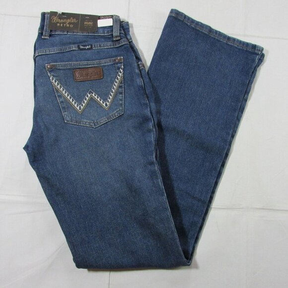 Wrangler Retro Women's Mae Mid Rise Emma Bootcut Jeans Med Wash 112338898 - Picture 2 of 4